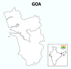 Goa map. District map of Goa in 2020. Outline map of Goa with district .
