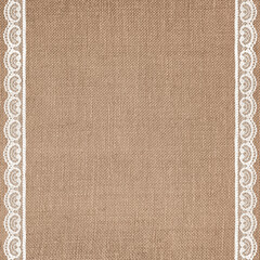 Fototapeta premium Off-White Lace on Brown Burlap Texture