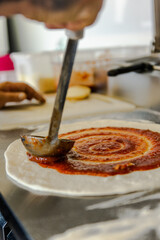 Pizza Chef Preparing Pizza in Mobile Food Truck