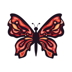 Colorful fantasy butterfly with simple patterns on the wings. Insect. Illustration on a white isolated background.