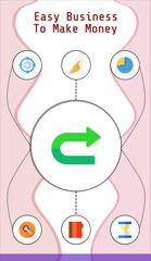 easy business to make money editable infographic template with icons of hand gesture, design, time, turn, notebook, wrench, sand clock