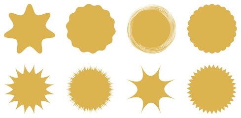 Verkaufs Sticker oder Preisschild Symbol Kollektion in gold als Vektor auf einem weißen isolierten Hintergrund.