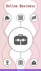 online business editable infographic template with icons of Sony, Blank, Placeholder, Puzzle, Server, Helipad, Suitcase