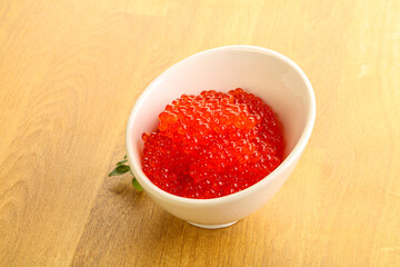 Red caviar in the bowl