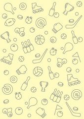 Pattern with sports icons for background, cover, banner. Vector icons background beige and gray
