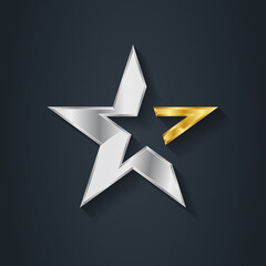 Fototapeta premium Luxury silver star inlaid with a gold element. Original vector design element.