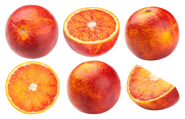 Blood red orange fruits isolated on white background