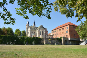 Fototapeta na wymiar Magdeburg, Germany cloister garden and art museum buildings