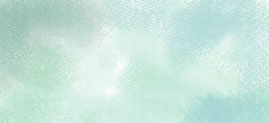 watercolor background in green and blue colors, soft pastel color splash and blotches with fringe bleed painting in abstract clouds shapes with paper