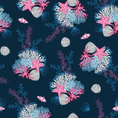 Colorful Underwater Marine seamless pattern vector hand drawn coral with sea shells, starfish, mollusk Design for fashion , fabric, textile, wallpaper, cover, web , wrapping and all prints