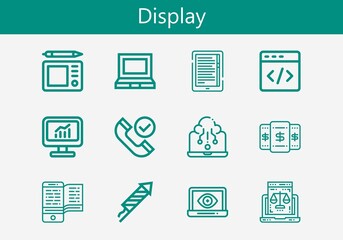 Premium set of display line icons. Simple display icon pack. Stroke vector illustration on a white background. Modern outline style icons collection of Laptop, Ebook, Phone