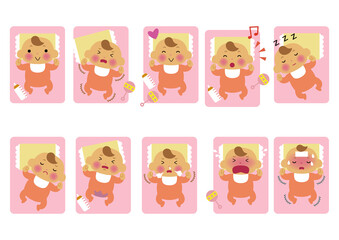 赤ちゃんのイラストセット-新生児。
人物のイラスト素材。
