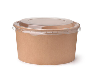 Front view of brown disposable paper bowl