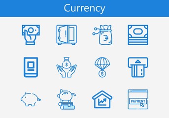 Premium set of currency line icons. Simple currency icon pack. Stroke vector illustration on a white background. Modern outline style icons collection of Money, Online banking