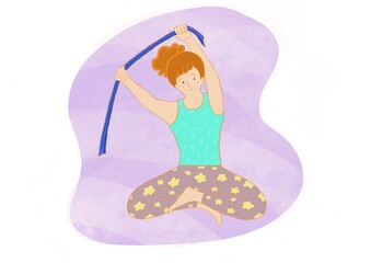 girl doing pilates yoga tube exercise. 