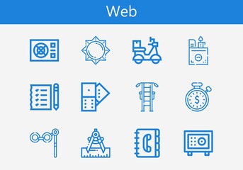 Premium set of web line icons. Simple web icon pack. Stroke vector illustration on a white background. Modern outline style icons collection of Domino, Lighter, Shopping list