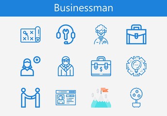 Premium set of businessman line icons. Simple businessman icon pack. Stroke vector illustration on a white background. Modern outline style icons collection of Add user, Agreement, Money tree
