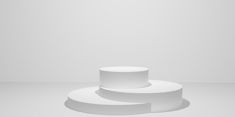 Abstract minimal scene. White top hats podium on white background. Layout for presentation, advertising. Illustration.