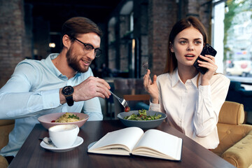 work colleagues cafe breakfast communication officials finance