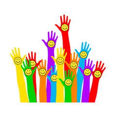 Emoticon on the palm. Volunteers celebration birthday celebration, dancing, disco dance joy fun corporate