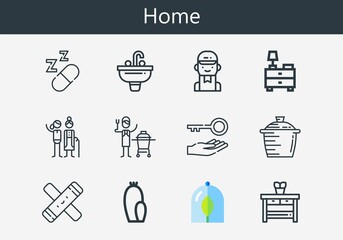 Premium set of home line icons. Simple home icon pack. Stroke vector illustration on a white background. Modern outline style icons collection of Plant, Sleeping, Sink