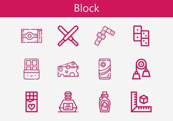 Premium set of block line icons. Simple block icon pack. Stroke vector illustration on a white background. Modern outline style icons collection of Domino, Inkwell, Cube