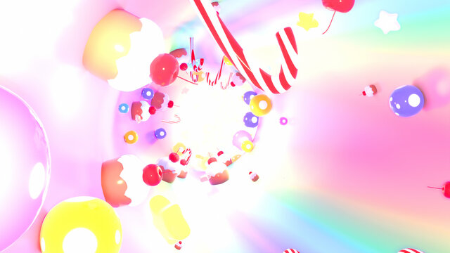 Sweet candy land tunnel. 3d rendering picture.