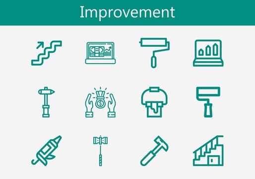 Premium set of improvement line icons. Simple improvement icon pack. Stroke vector illustration on a white background. Modern outline style icons collection of Paint bucket, Hammer, Paint roller