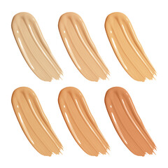 Smears of creamy foundation isolated on white background. Beige foundation makeup sample