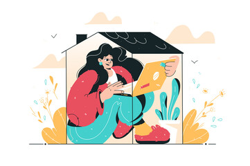 Freelance people work in comfortable conditions set vector flat illustration.