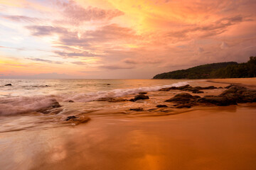 Scene of sunset at Naithon beach, Phuket