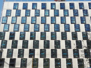 View of windows on a new construction forming a graphic pattern.