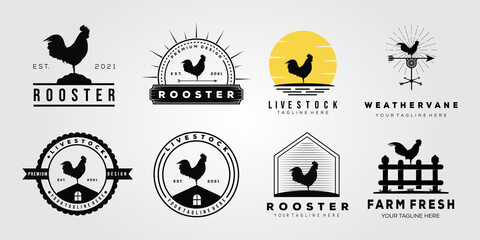 set rooster chicken livestock logo. weathervane, chick, farm logo vector illustration design - obrazy, fototapety, plakaty