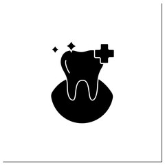 Oral health glyph icon. Healthy tooth with perfect smile. Good care concept. Aesthetic overall health of teeth, oral hygiene.Filled flat sign. Isolated silhouette vector illustration