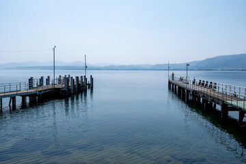 風景素材　新緑の季節の琵琶湖　海津大崎