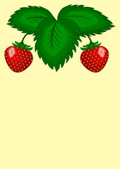 Strawberry berries on the bush - vertical illustration.