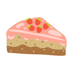 Vector illustration of a piece of cake with strawberries.