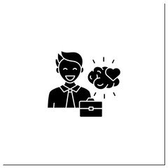 Emotional intelligence glyph icon. Emotionally aware. Perceive, control, and evaluate emotions.Strong personality. Effective communication.Filled flat sign. Isolated silhouette vector illustration