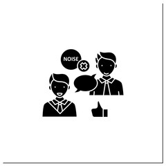 Choosing right medium glyph icon. Selection appropriate communication space. Avoiding noisy places. Effective communication concept.Filled flat sign. Isolated silhouette vector illustration