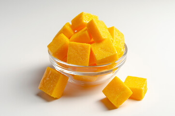 mango jelly candies on white background. Fruit candies.