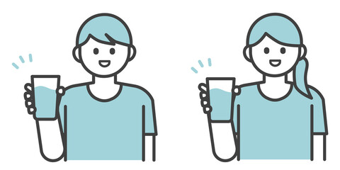 水分補給をする男女のイラスト素材
