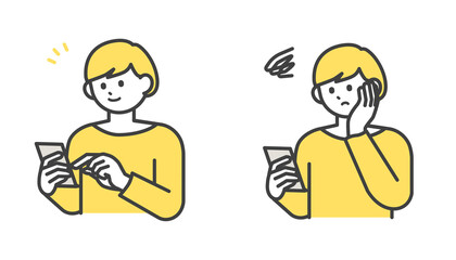 スマートフォンを操作する女性のイラスト素材