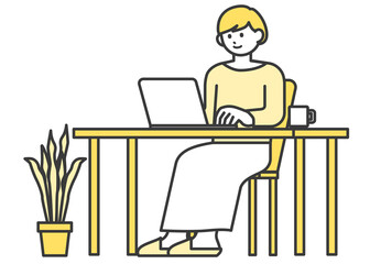 リモートワークで仕事をする女性のイラスト素材