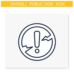 Danger symbol line icon. Caution warning. Dangerous area. Attention sign. Public place navigation. Universal public building signs concept. Isolated vector illustration. Editable stroke