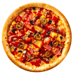 Isolated fresh baked jalapeno pizza on the white background