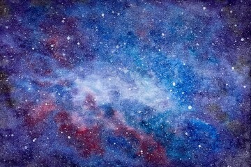 Abstract watercolor texture: open space with stars, cosmos nebula