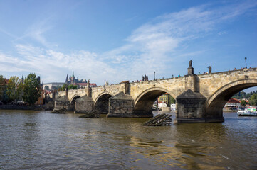 Scenic view on Prague old town and iconic Charles bridge, Czech Republic