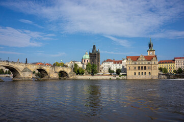 Scenic view on Prague old town and iconic Charles bridge, Czech Republic