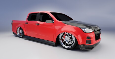 Red pickup car - 3D render on white.3d render