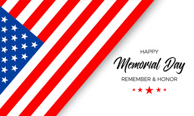 Happy Memorial Day, Remember and Honor, Handwritten Text With USA National Flag and Stars, Isolated on White Background. Vector Illustration
